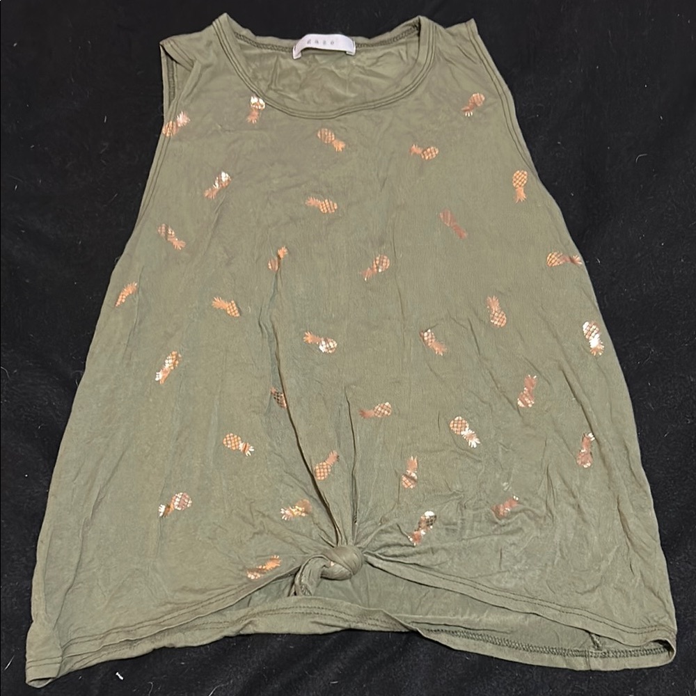 Olive Green Sleeveless Top with Pineapple Print